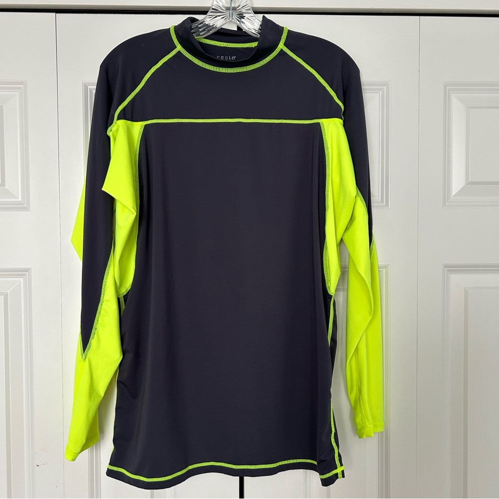 Tesla Navy and Neon Green Swim Shirt Long Sleeve Rash Surf